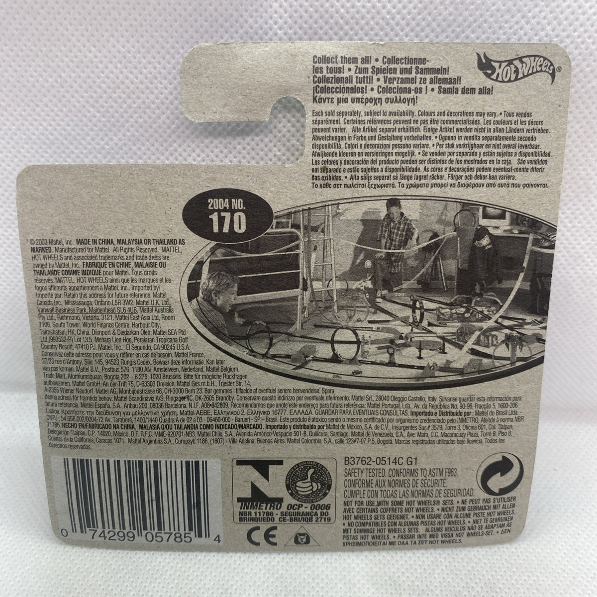 Back of Hot Wheels card packaging with barcode and “2004 No. 170” label, sealed