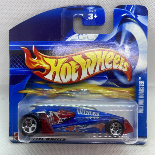 Hot Wheels Vulture Roadster die-cast in blister on card, blue with flame decals and silver wheels