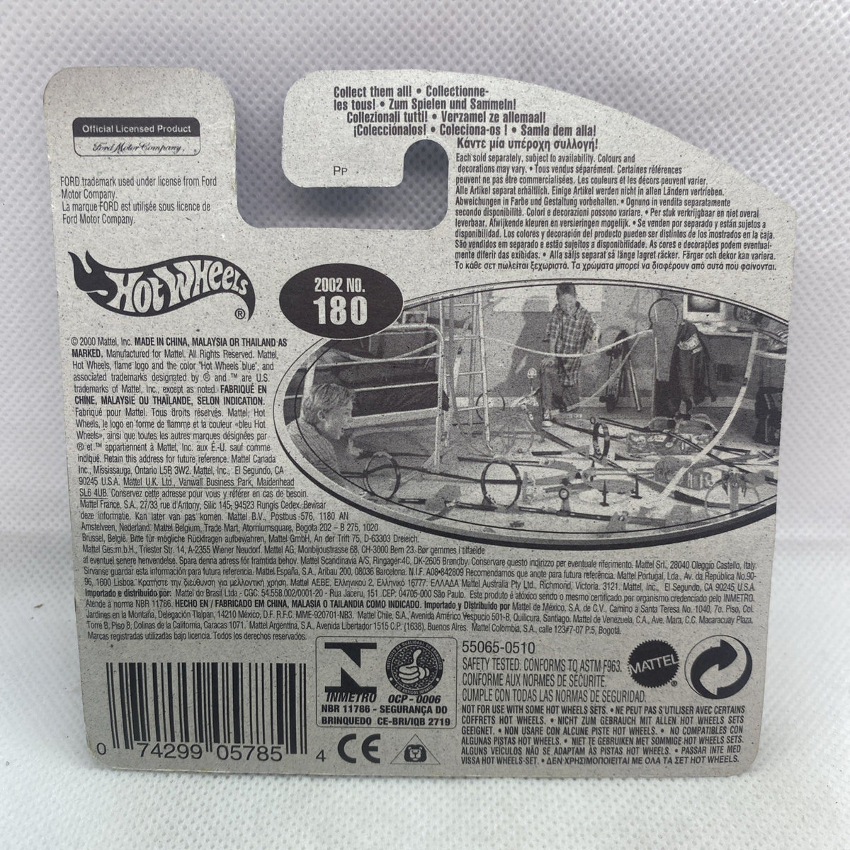 Hot Wheels 2002 No. 180 blister card back with vehicle details and barcode
