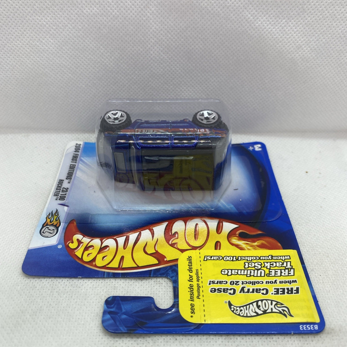 Hot Wheels Rockster die-cast toy car in blister on card, angled top view