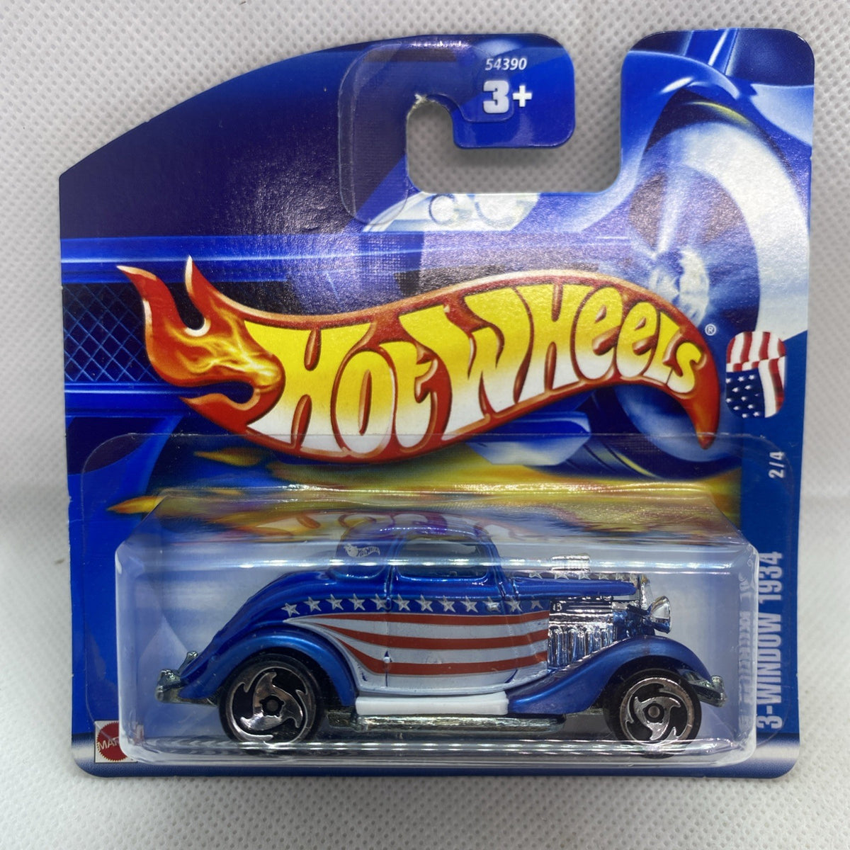 Hot Wheels Star-Spangled 3-Window car on blue short card, blister pack