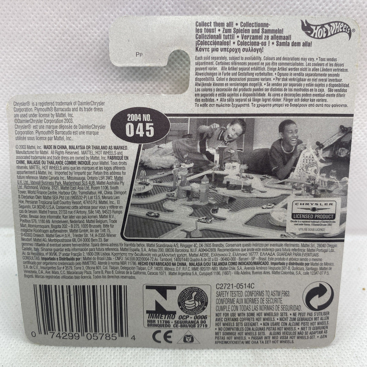 Hot Wheels collectible car card back with printed specifications and number 045