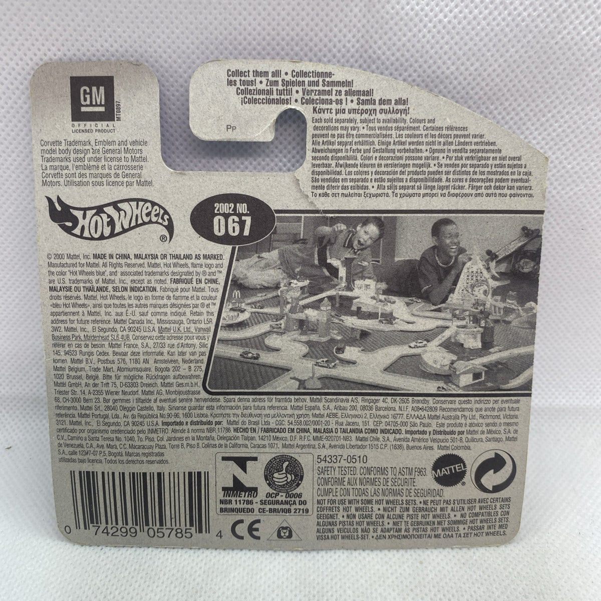 Hot Wheels short card back with GM emblem and product information panel