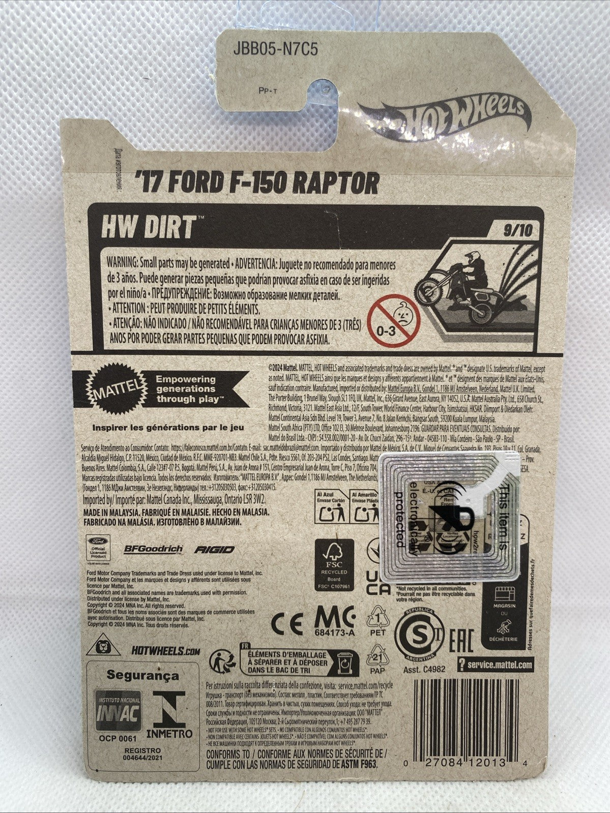 Hot Wheels HW Dirt back card with '17 Ford F-150 Raptor product details