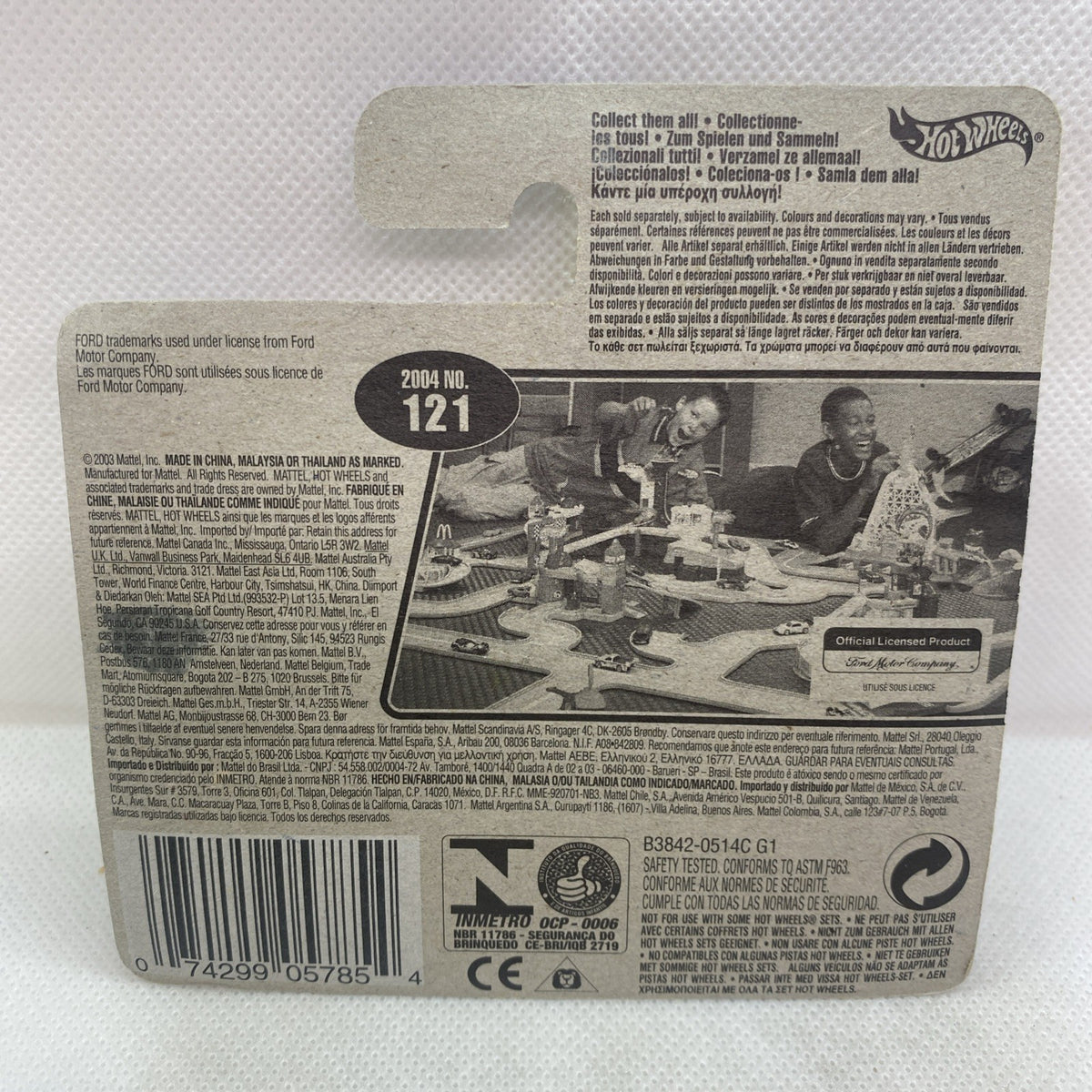 Back of Hot Wheels 1932 Ford blister card with black info panel and barcode