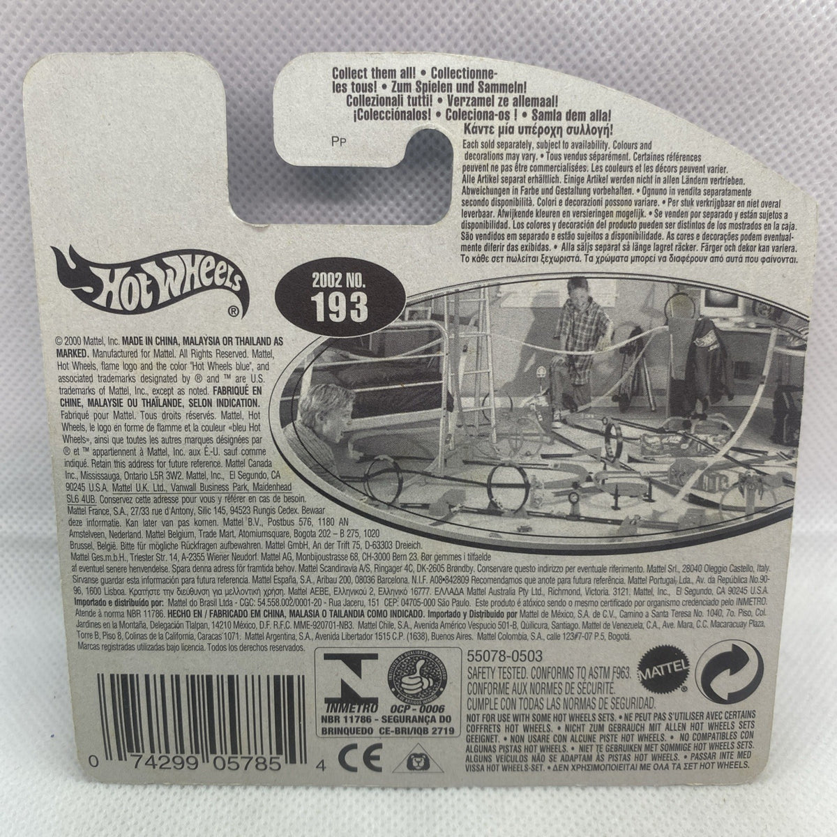 Hot Wheels toy car back card in blister pack, 2002 No. 193 and barcode text