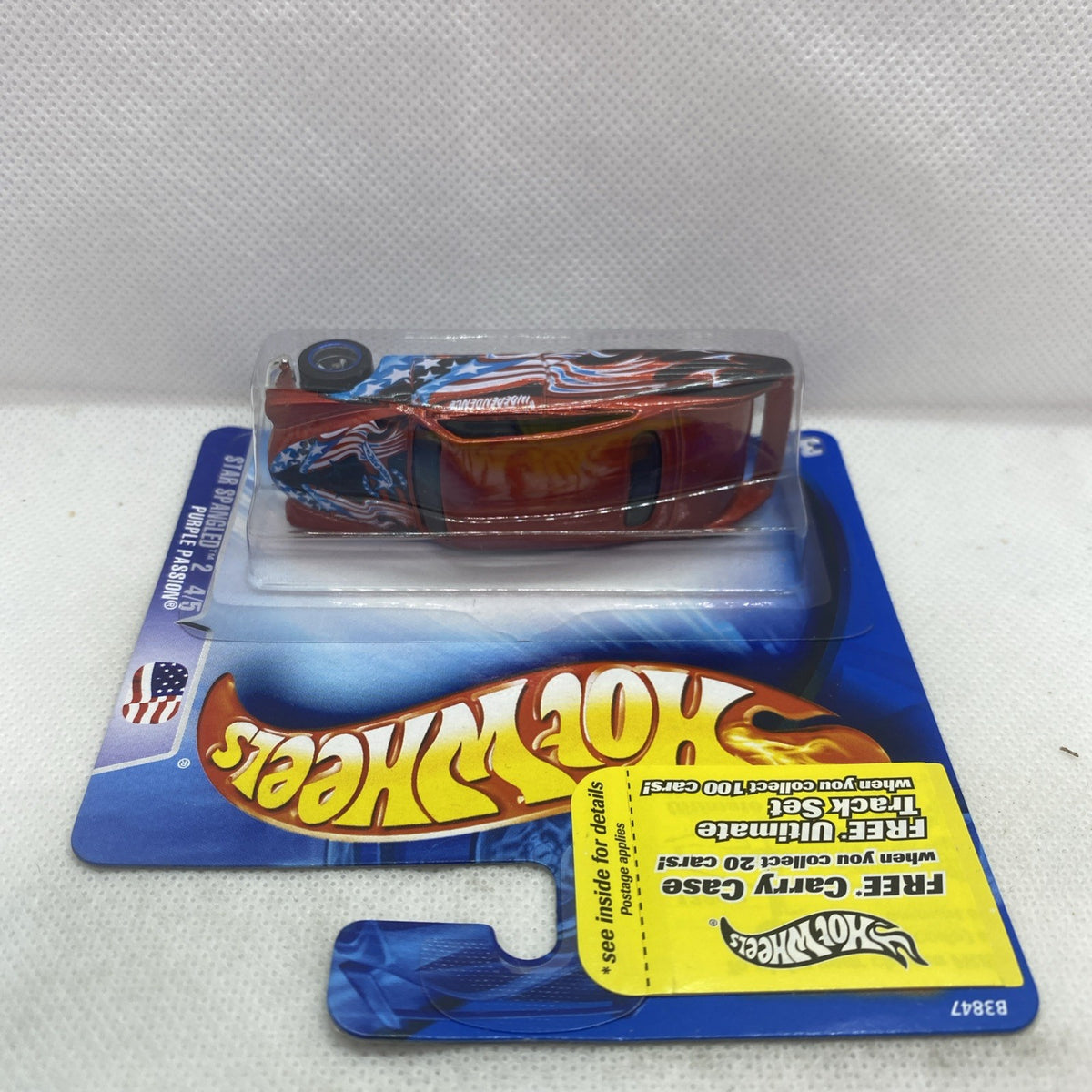 Hot Wheels Star Spangled toy car in clear blister on blue backing card