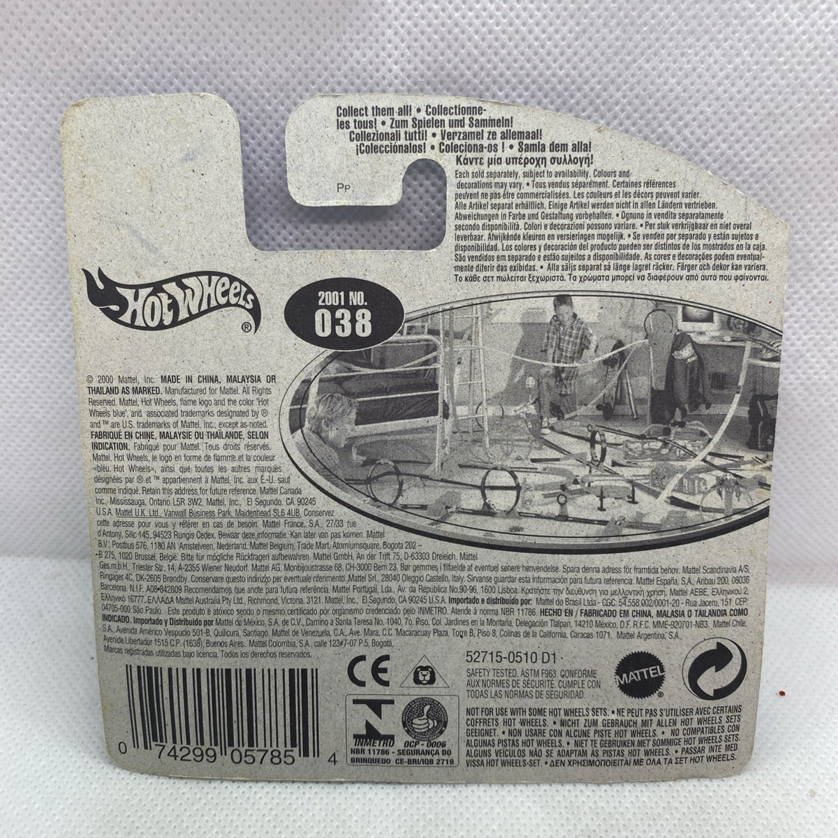Hot Wheels die-cast truck card back with vehicle info and 2001 No. 038 text