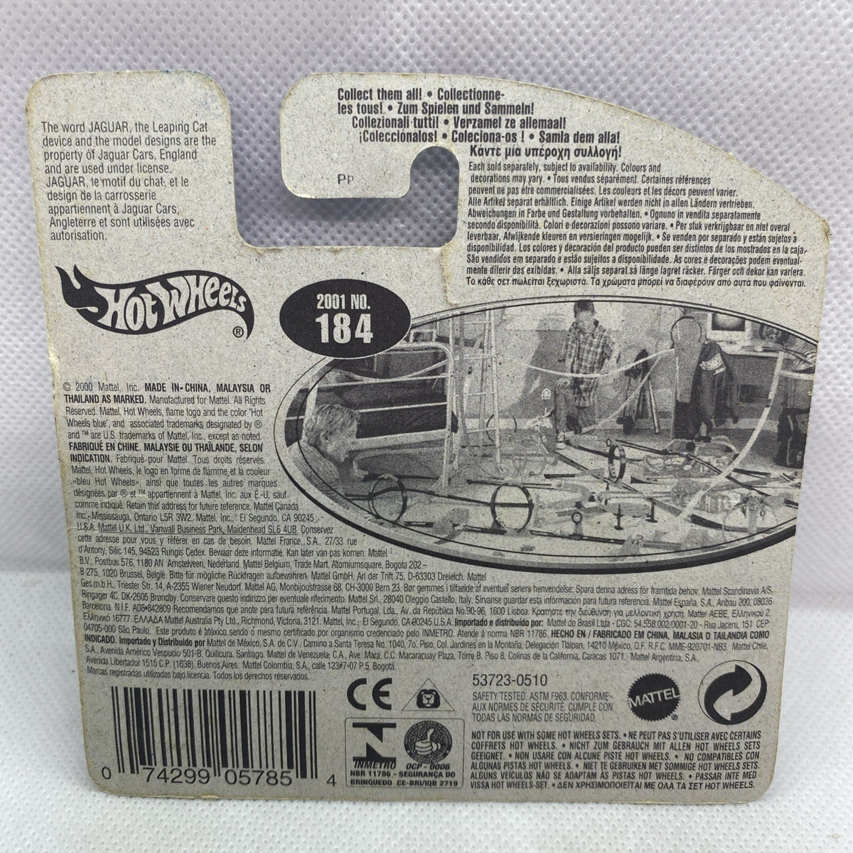 Hot Wheels Jaguar D-Type collectible card back with product number 184 and barcode
