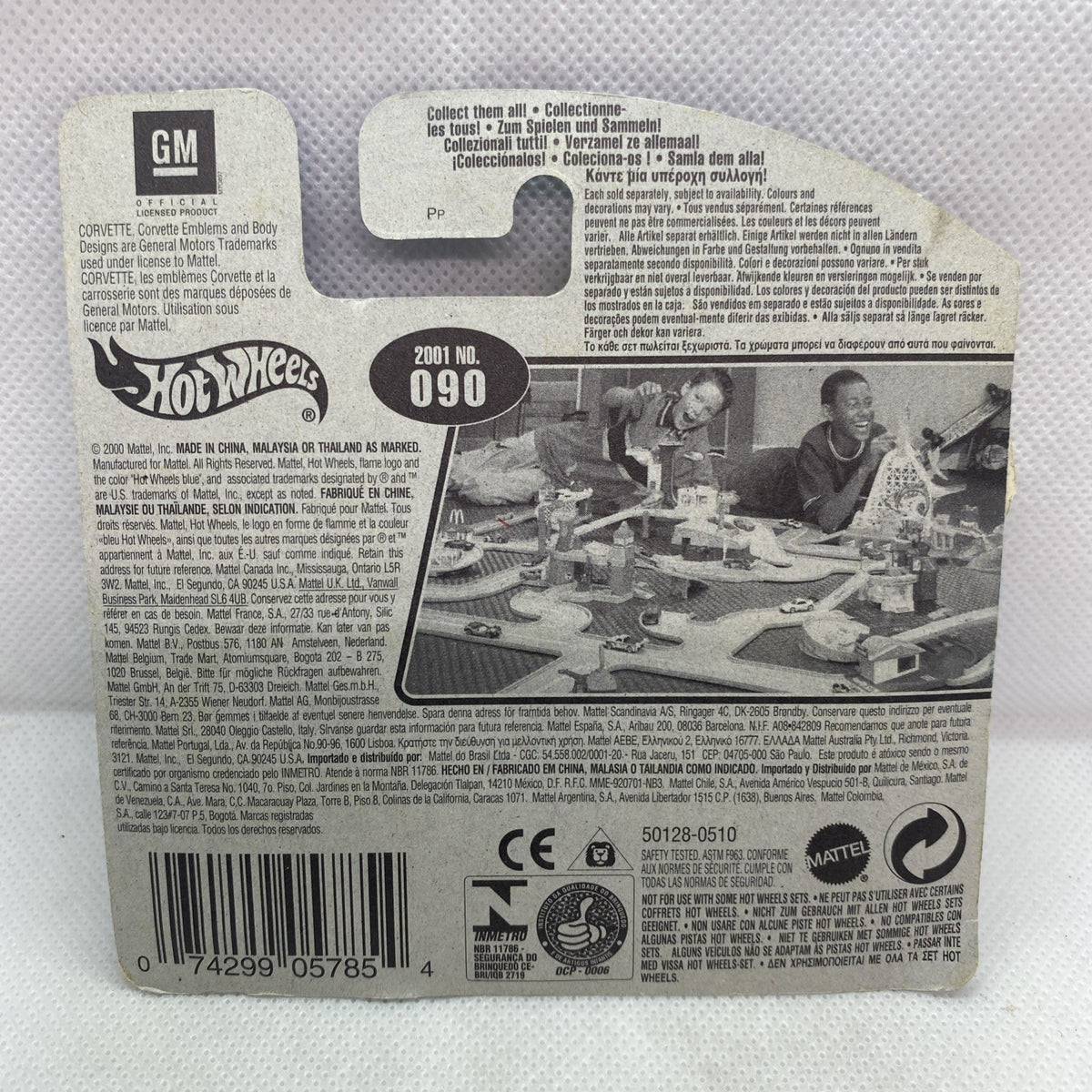 Sealed Hot Wheels blister card back with GM logo and product details