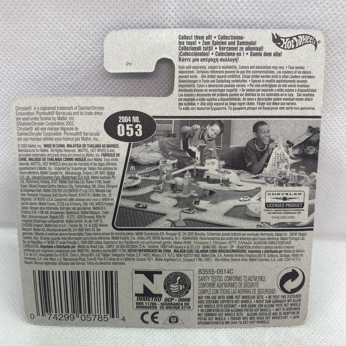 Hot Wheels blister pack card back with collector info and number 053