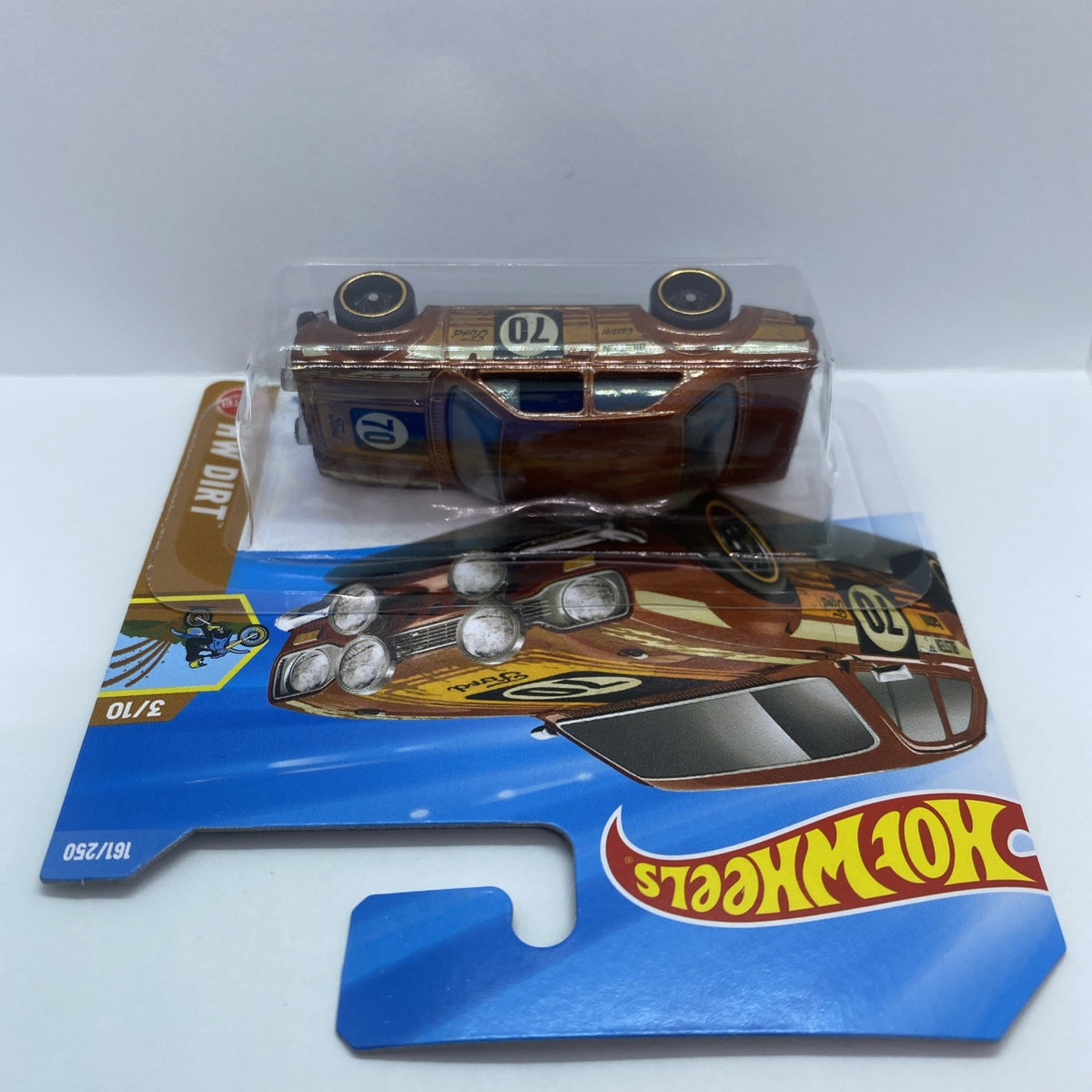 Hot Wheels 1:64 die-cast car in blister, rear top view with round taillight details