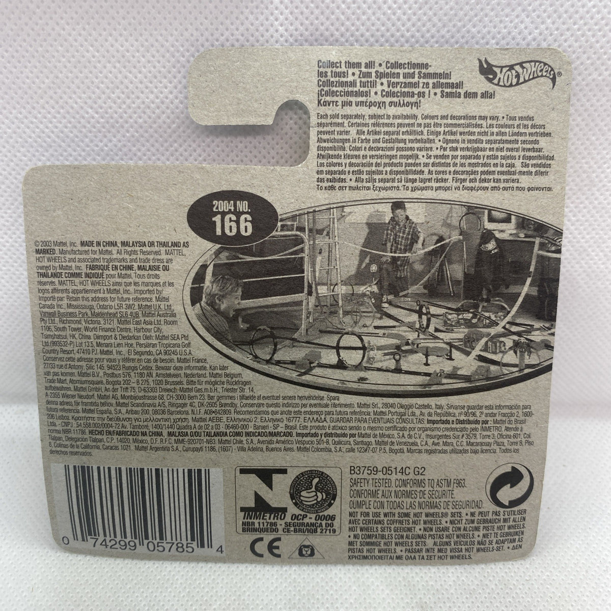 Toy car blister card back with printed info panel and serial number