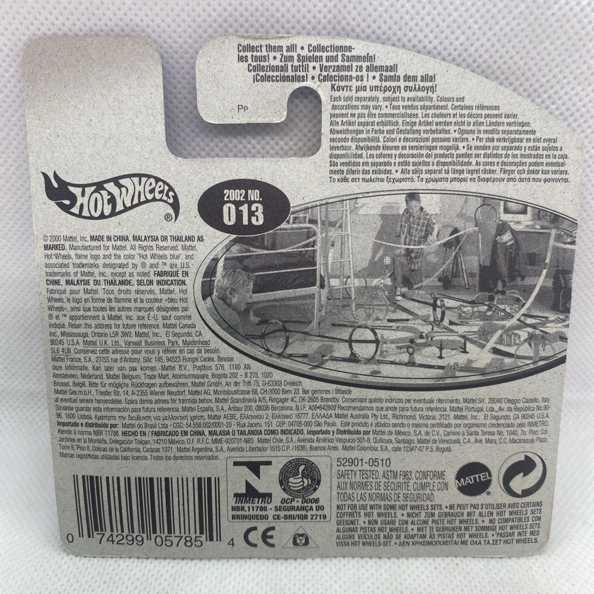 Hot Wheels Midnight Otto card back with 2002 #013 details, barcode, and sealed blister