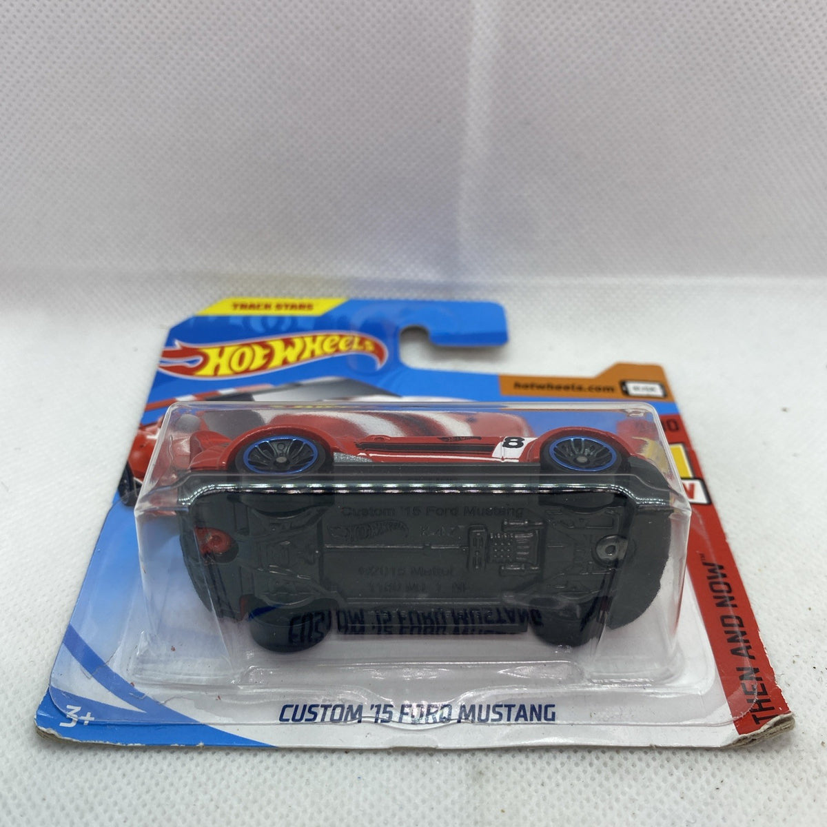 Hot Wheels carded die-cast Custom '15 Ford Mustang, rear view in clear blister