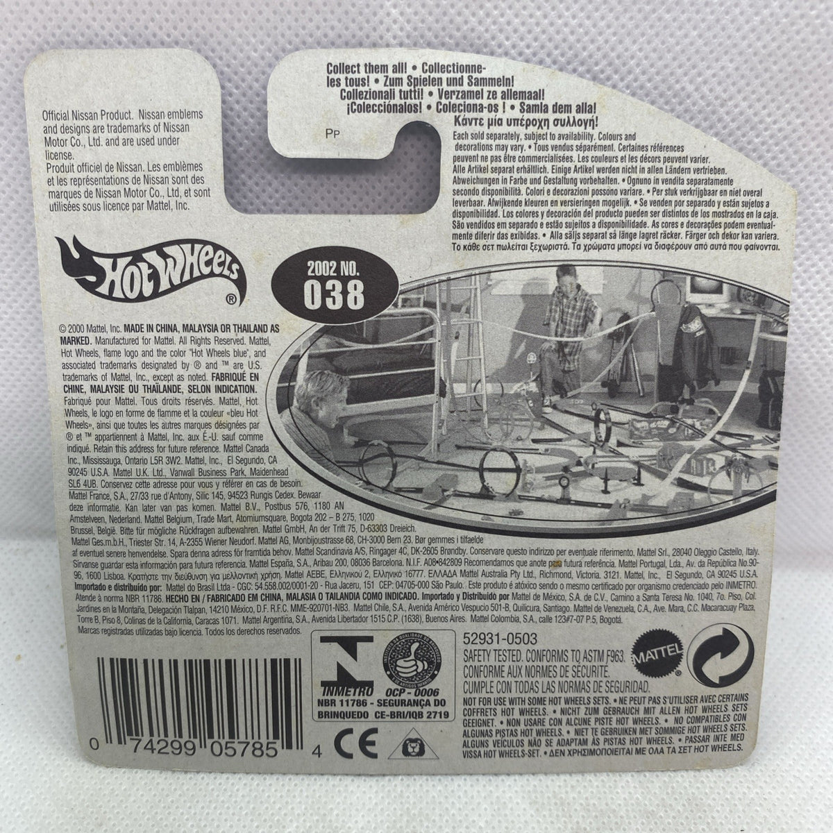 Hot Wheels Nissan Z 2002 card back with printed details and 038 collectible label