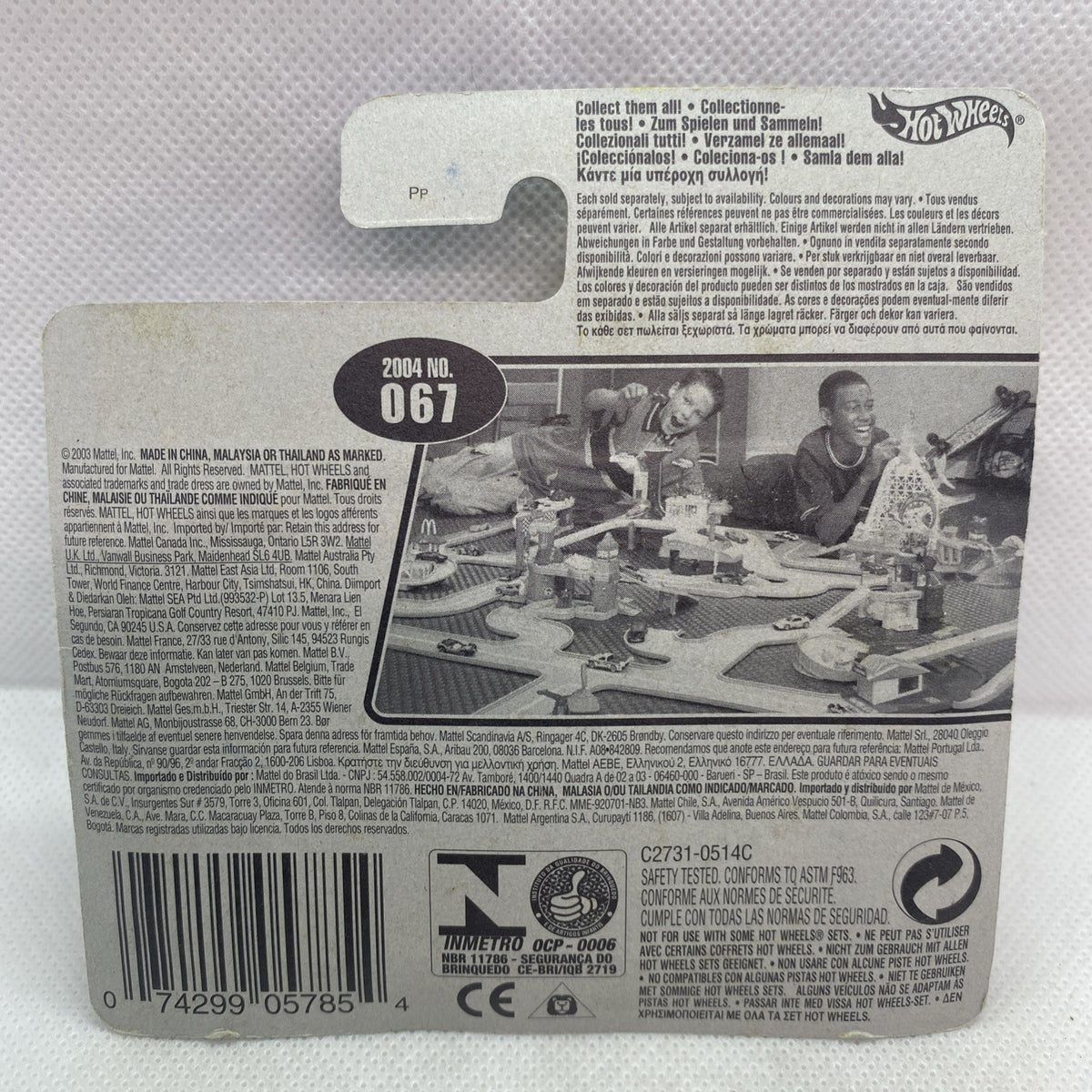 Hot Wheels blister packaging back card with product details and barcode