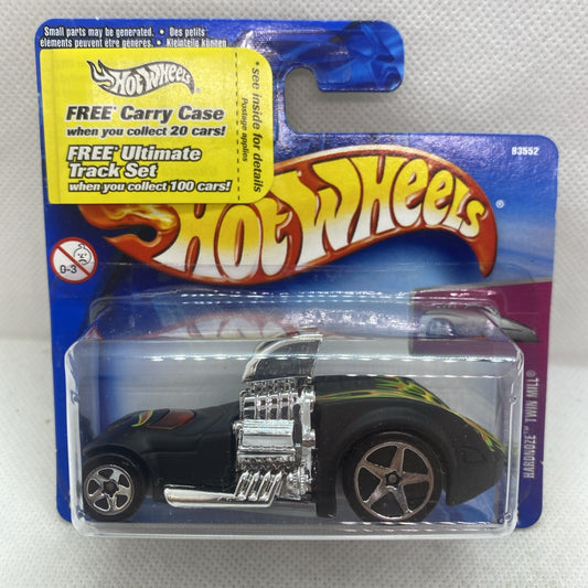 Hot Wheels Twin Mill 2004 die-cast in sealed blister card, black and chrome