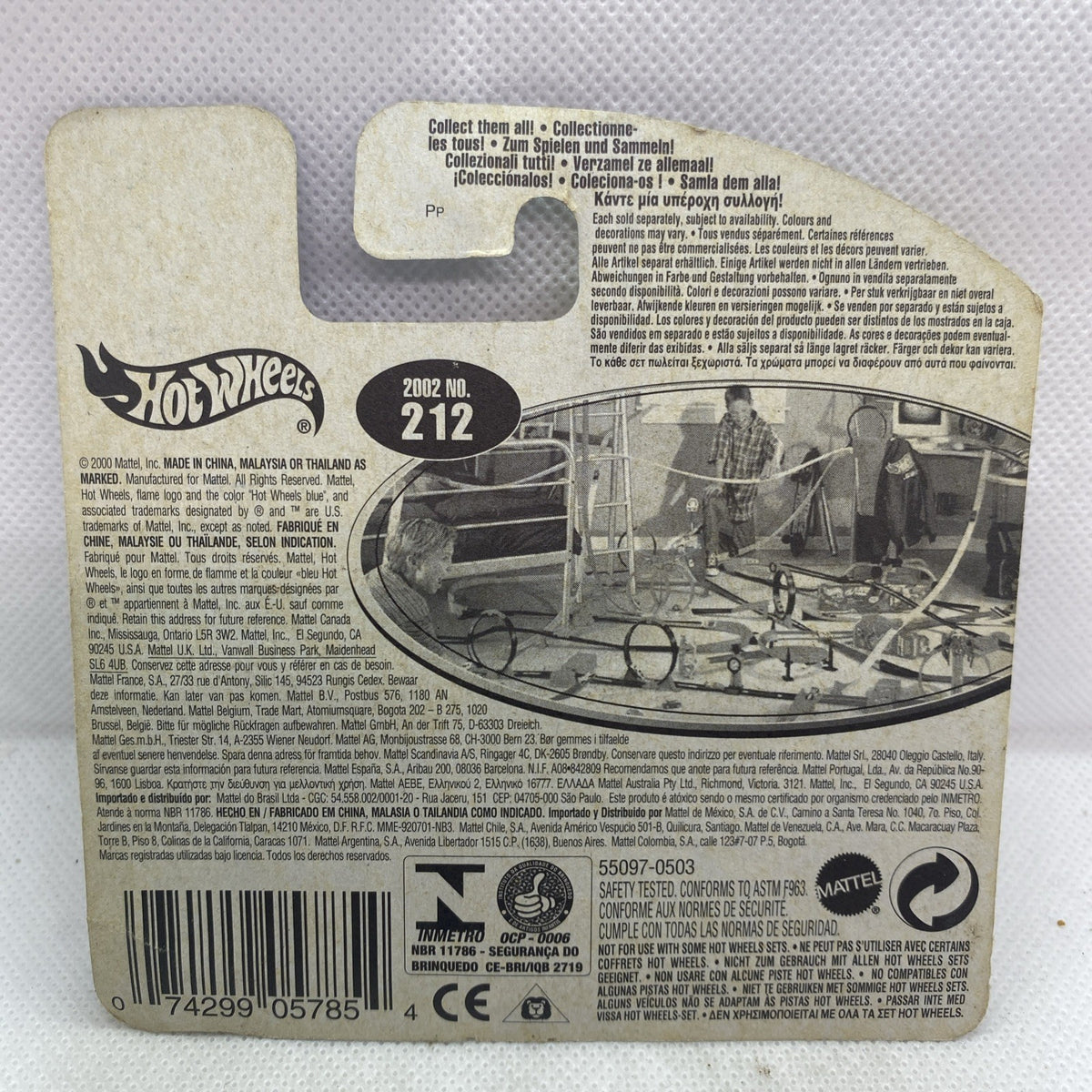Hot Wheels collectible car packaging back with barcode and vehicle details