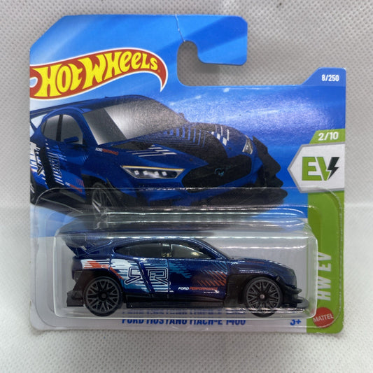 Blue and black Hot Wheels EV die-cast car in sealed blister pack